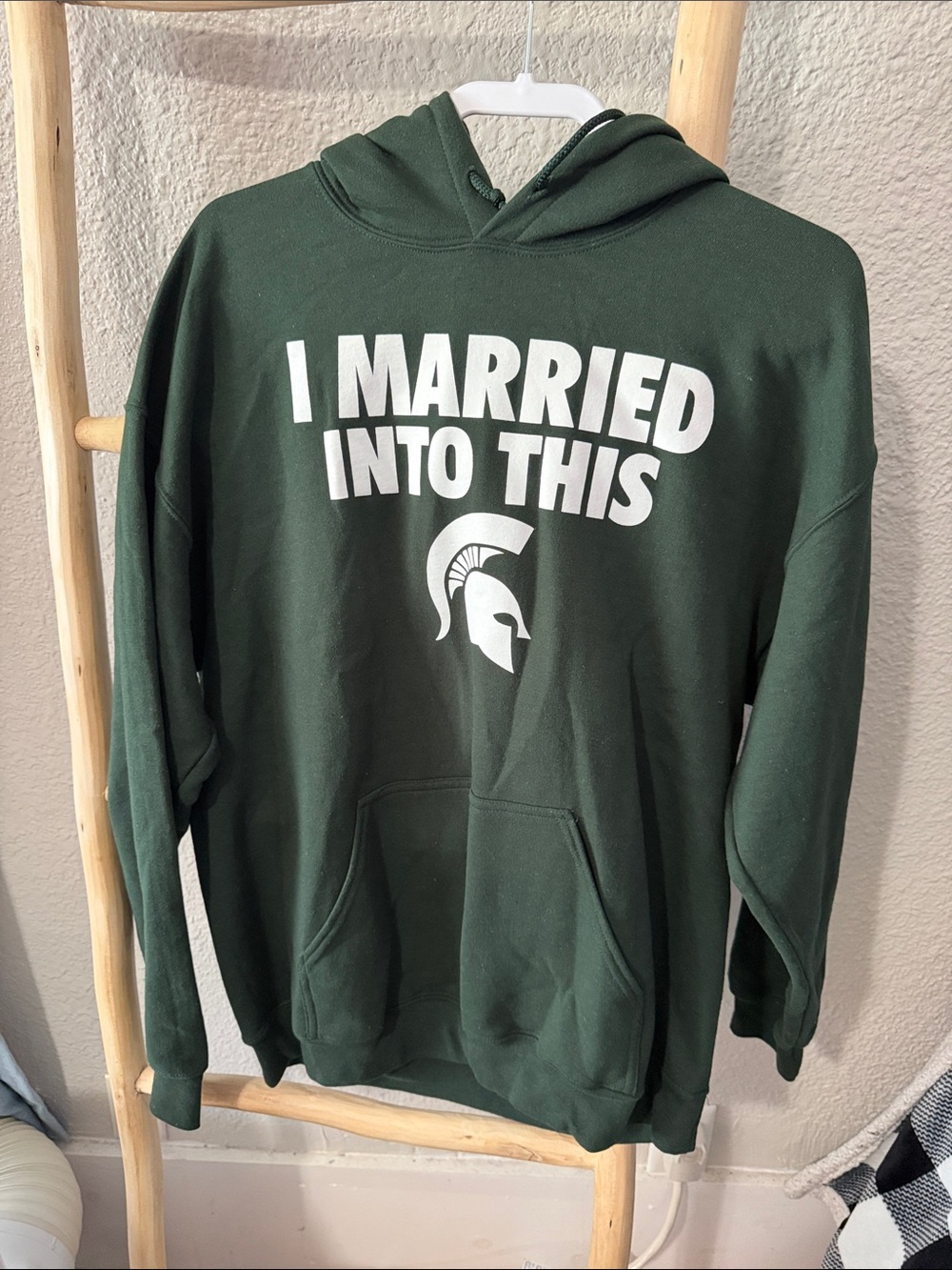 Gildan Dark Green Hoodie with White 'I MARRIED INTO THIS' Graphic